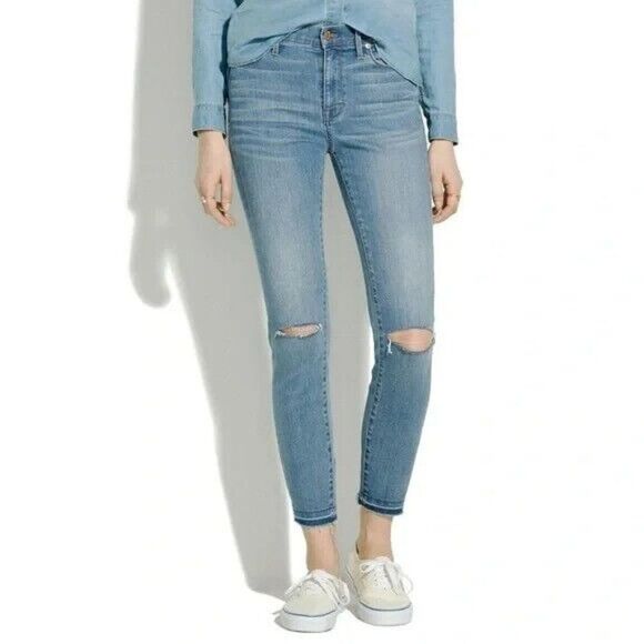 Madewell Distressed‎ High Riser Skinny Cut Edge Jeans Blue Womens Size 25 Denim - Picture 1 of 16
